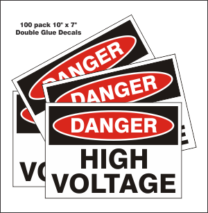 DANGER HIGH VOLTAGE 10 X 7 DECAL 2XGLUE 100 PACK